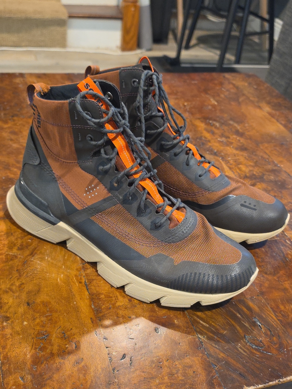 Sorel Men’s Brown & Black Trail Boots with Orange Accent